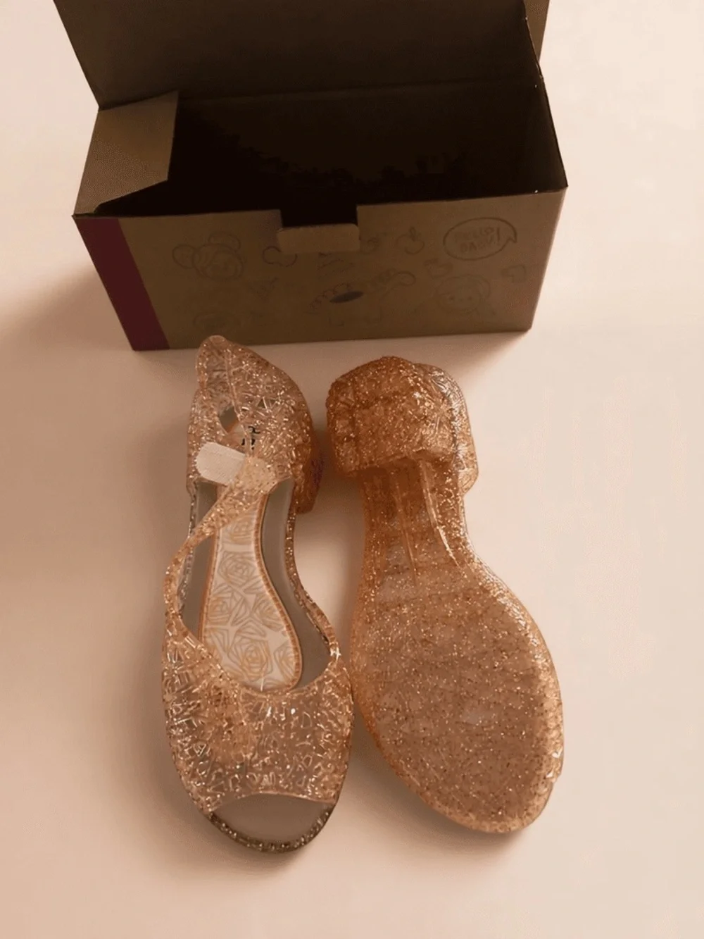 Sparkle Jelly Sandals for Kids in Rose Gold